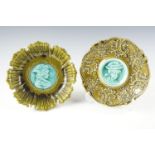 A 19th Century German majolica plate and dish, moulded decoration, each with a contrasting central