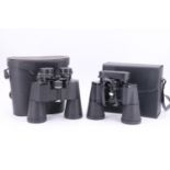 A pair of Hilkinson 10 x 50 binocular field glasses together with Swallow Commander 10 x 50