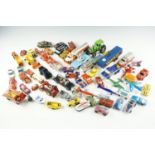 A group of Corgi, Matchbox and other diecast cars, airplanes, etc, some play worn