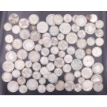 A group of pre-1947 silver GB coins, 718 g, together with two pre-1920 3 d coins