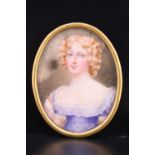 A early 19th Century portrait miniature of Miss Murray of Polmaise, watercolour on ivory, label