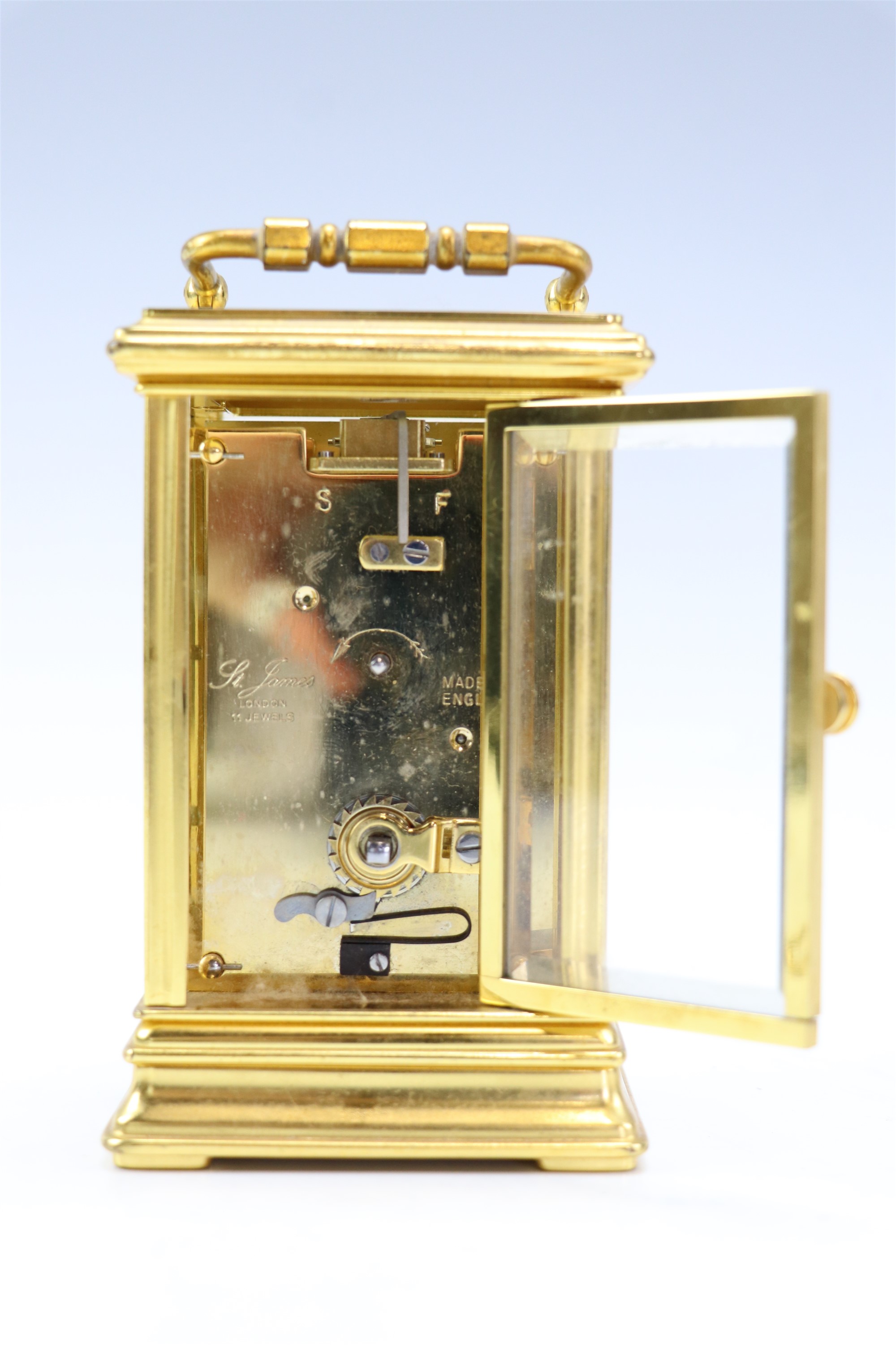 A late 20th Century gilt brass cased carriage clock, having a key wound and set movement marked ' - Image 3 of 3