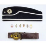 A vintage Boy's Brigade forage cap bearing conforming badge and numeral '3', a leather belt and