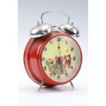 A Communist Chinese tinplate automaton alarm clock, [running when catalogued, accuracy and