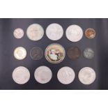 A George III half penny, commemorative coins, etc