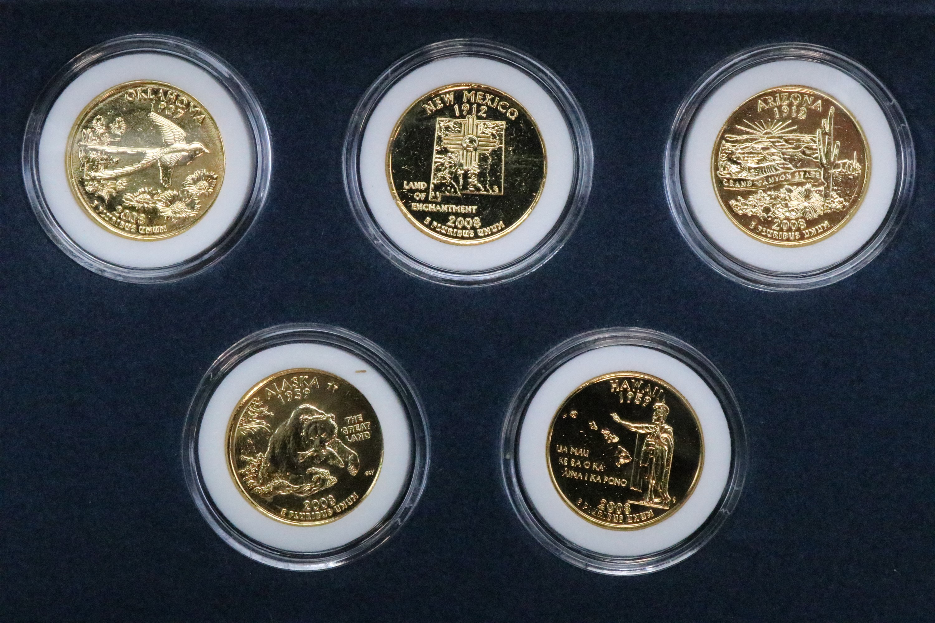 A large group of cased 24 ct gold plated "The United States 50 State Quarters Coin Collection" - Image 8 of 12