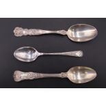 A Victorian silver queen's pattern teaspoon, bearing an engraved rampant lion crest to the terminal,