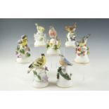 Seven 1980s Franklin Mint ceramic bells by Peter Barrett, including "The Blue Tit", etc, 13 cm (