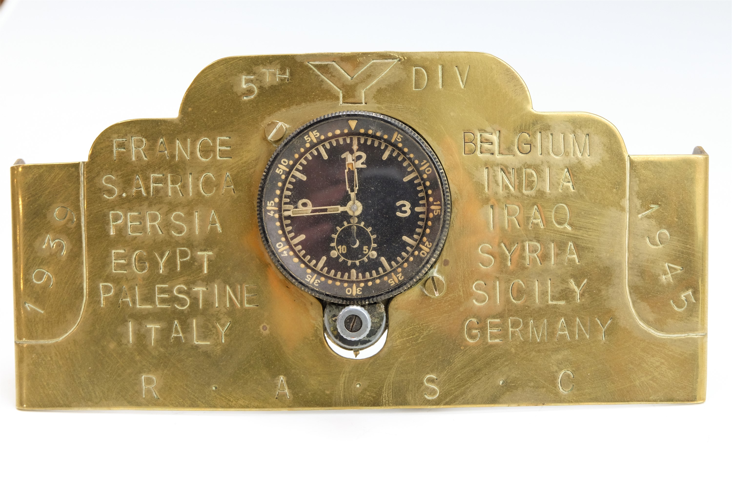 A German Third Reich Luftwaffe aircraft cockpit clock, mounted onto a brass stand by a Royal Army - Image 3 of 9