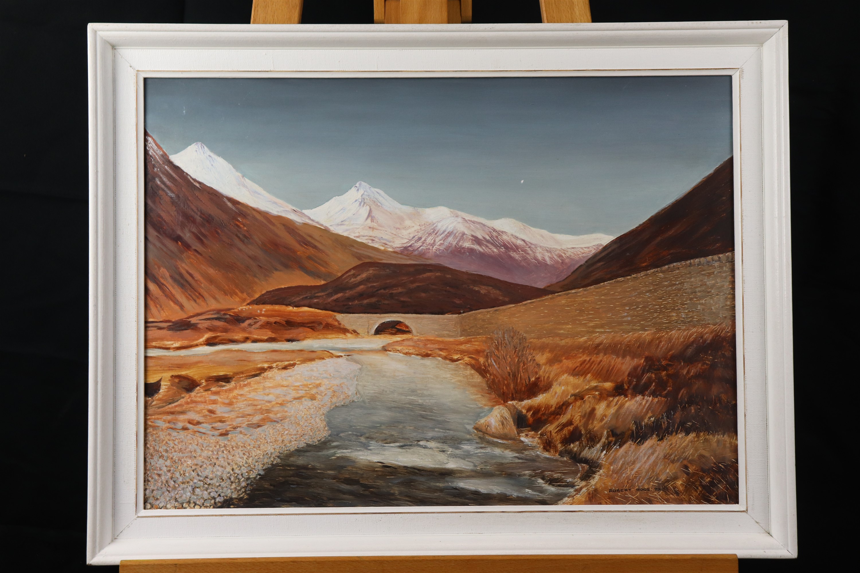 Robert Hogg (20th Century) "Glen Shiel, Wester Ross", a wintry, Scottish landscape depicting a - Image 2 of 2