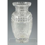 A fine cut glass vase, floral intaglio decorated, 19.5 cm