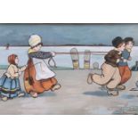 Ethel Parkinson (Dutch, 1868 - 1957) A jolly depiction of Dutch children playing beside the estuary,