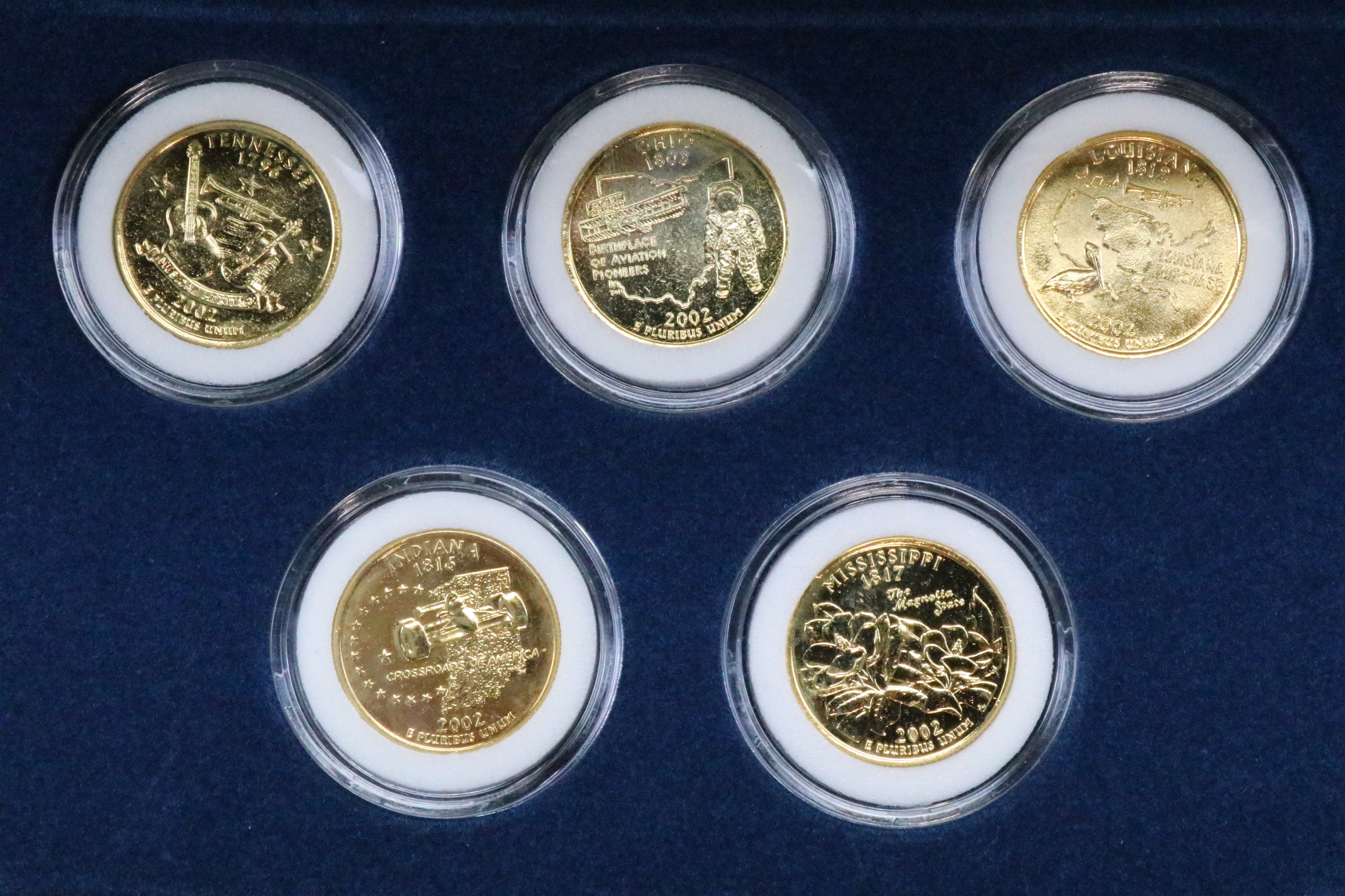 A large group of cased 24 ct gold plated "The United States 50 State Quarters Coin Collection" - Image 5 of 12