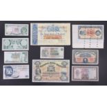 A group of Scottish banknotes, including The National Bank of Scotland five pound, 31st December