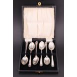 A cased set of six silver teaspoons, C W Fletcher & Son Ltd, Sheffield, 1947, 64 g