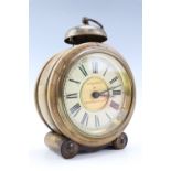 A late 19th Century German turned wood cased alarm clock, 21 cm, (a/f)