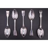 A set of four William IV Fiddle pattern silver table spoons, together with an Hourglass pattern