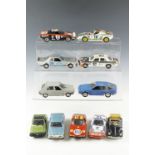 Six larger scale diecast track / racing cars, including two Burago "Lancia Stratos", a Burago "