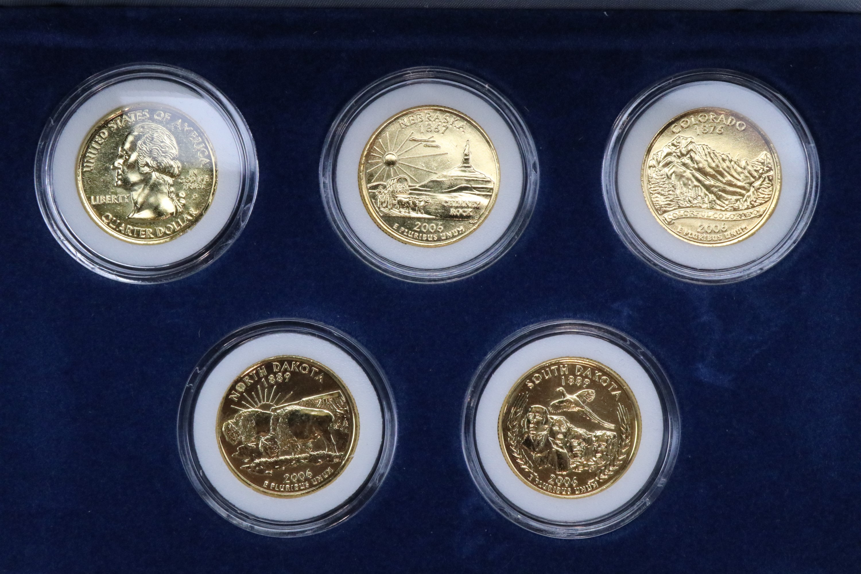 A large group of cased 24 ct gold plated "The United States 50 State Quarters Coin Collection" - Image 2 of 12