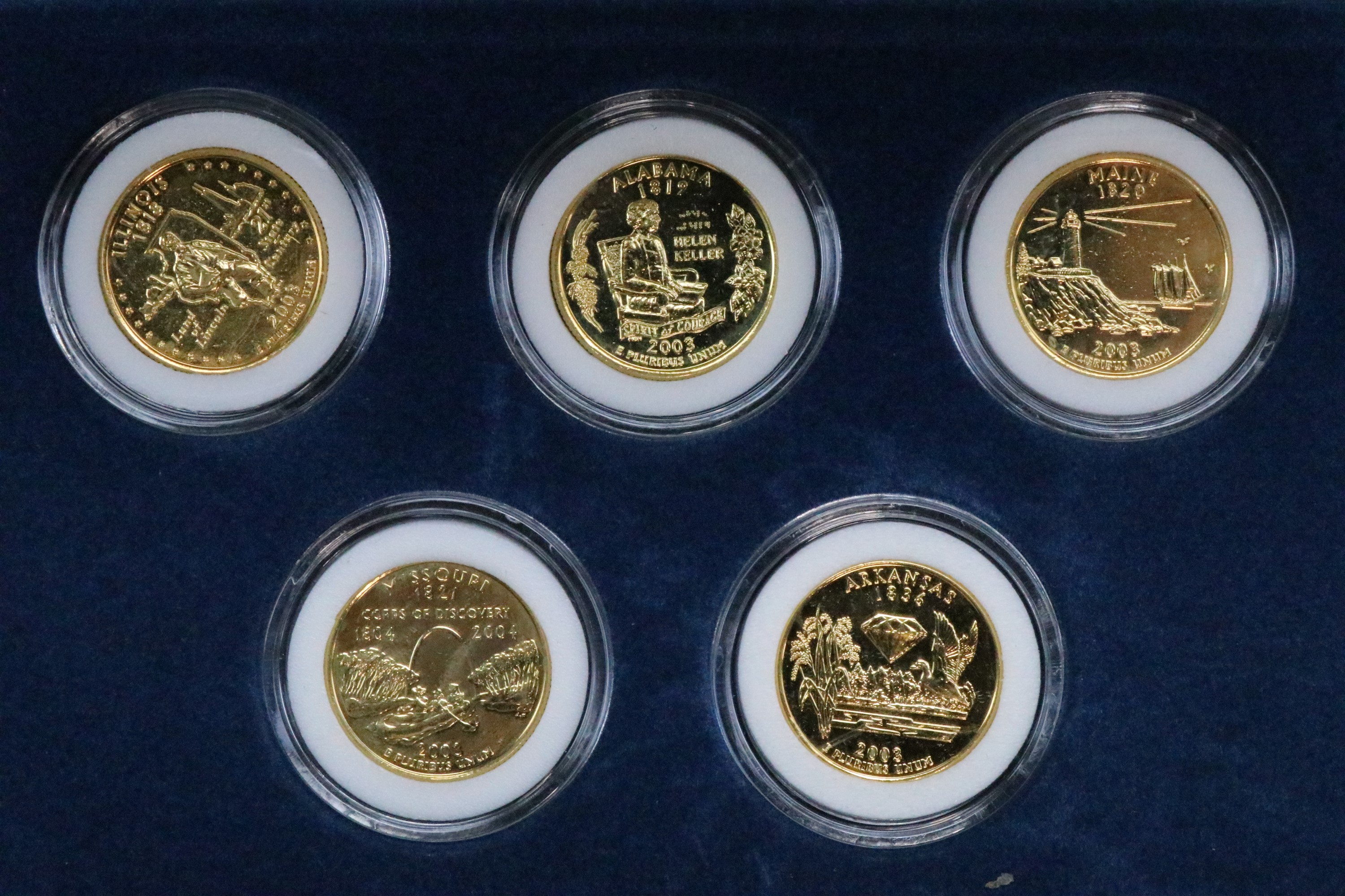 A large group of cased 24 ct gold plated "The United States 50 State Quarters Coin Collection" - Image 7 of 12