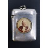 An Edwardian electroplate and celluloid fob vesta case bearing a portrait and inscription "Ralph