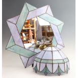 A Tiffany style pendant light fitting together with a similar mirror, Stained Glass Centre,