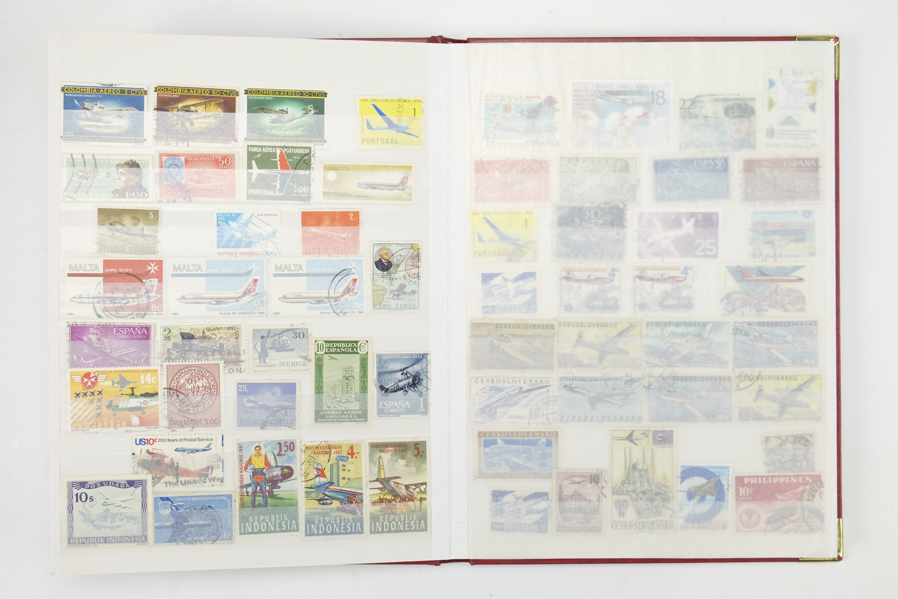 Five hingeless albums of world stamps, including an album of aircraft commemoratives, India, Cuba, - Image 9 of 53