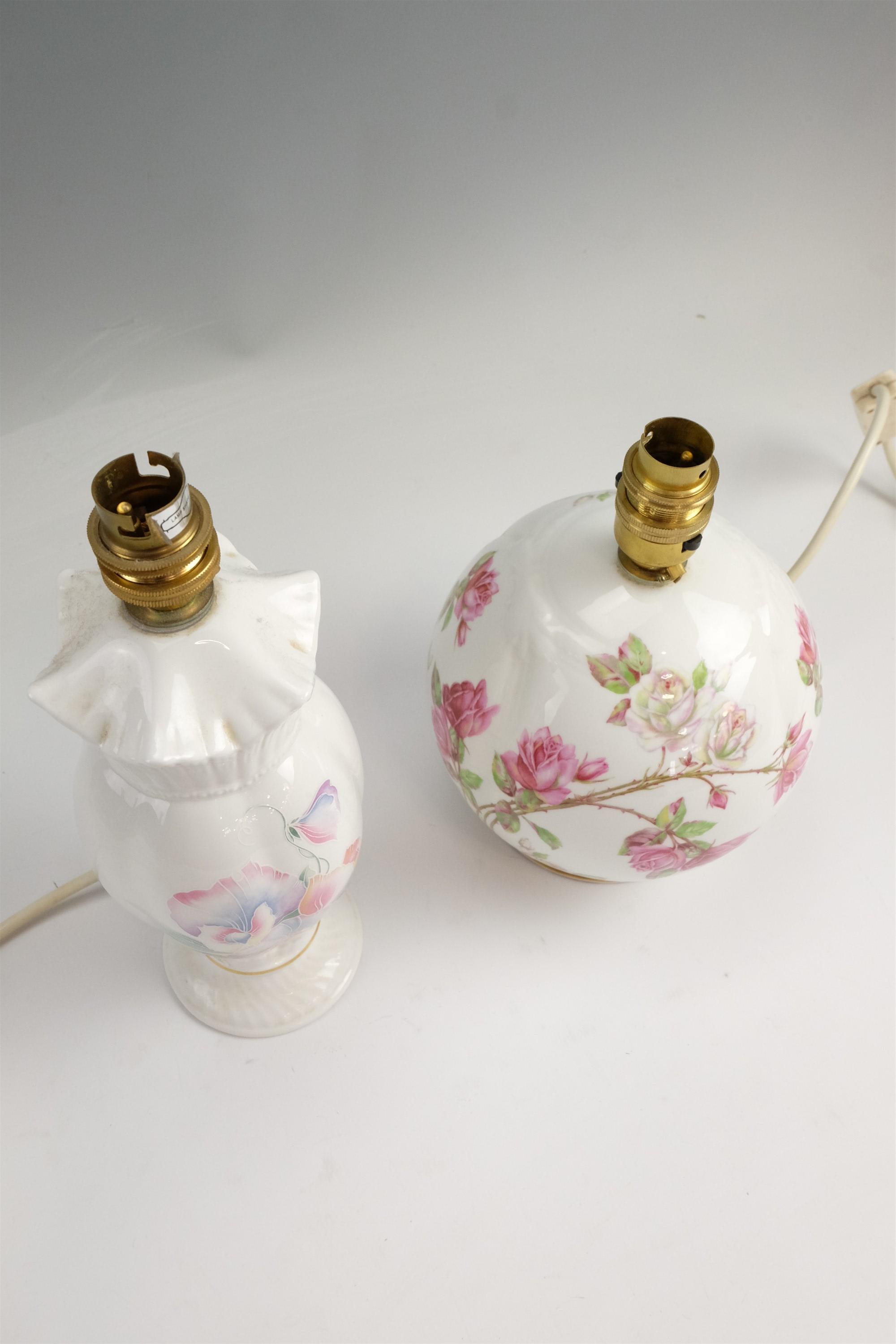 Two Aynsley floral decorated table lamps, tallest 27 cm to socket - Image 3 of 6