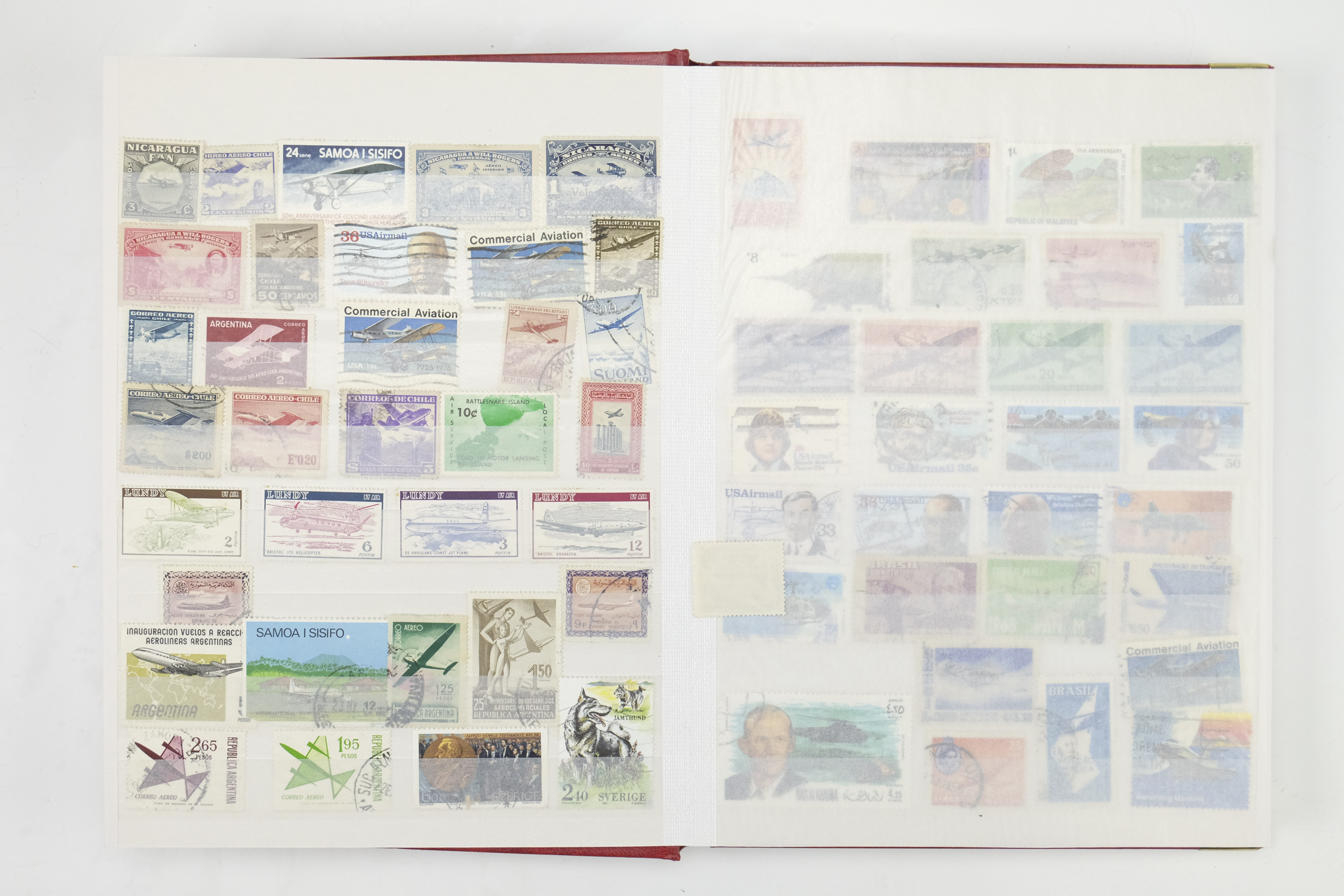 Five hingeless albums of world stamps, including an album of aircraft commemoratives, India, Cuba, - Image 5 of 53