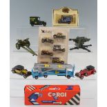 A small group of diecast cars, including a boxed Corgi "Volvo Car Transporter", together with two