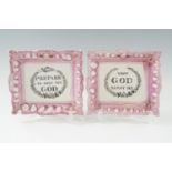 Two Victorian Sunderland luster religious wall plaques, 21 x 19 cm