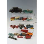 Play-worn Matchbox and Corgi diecast model cars, trucks, a Budgie Toys Volkswagen pick-up etc