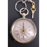 A Victorian nickel cased pocket watch, having a key wound lever movement, blued steel spade hands,