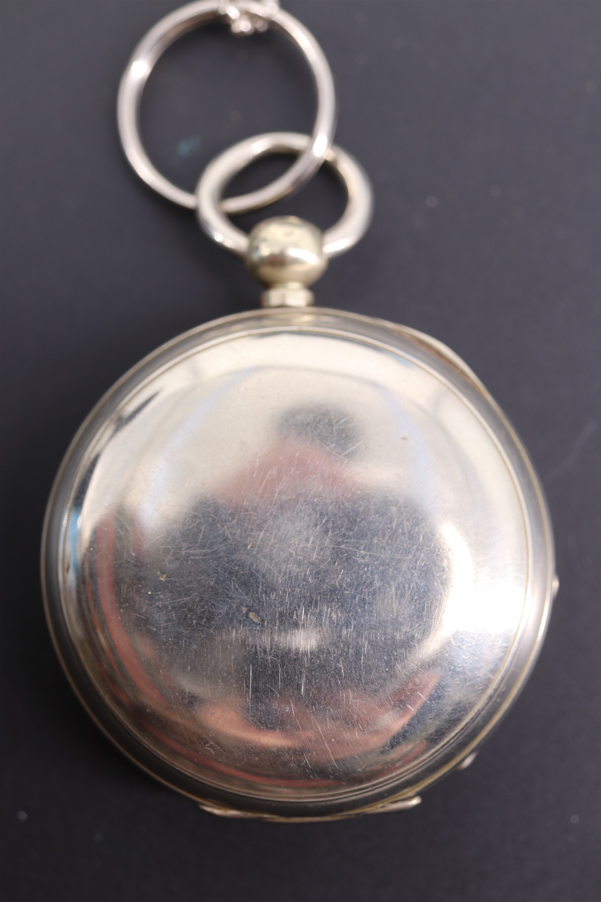 A Victorian nickel cased pocket watch, having a key wound lever movement, blued steel spade hands, - Image 2 of 5