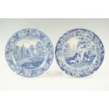 An early 19th Century Davenport underglaze blue and white dinner plate, impressed mark, together