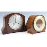A 1940s oak mantle clock together with a 1950s Smiths walnut mantle clock