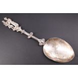 A late 19th Century Dutch silver spoon with king and queen terminal, 1892 London import marks, 58 g,