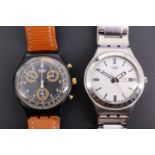 A 1990s Swatch "Irony" stainless steel wristwatch together with a Swatch 22-jewel wristwatch, [