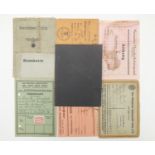 A group of German Third Reich documents including a Kenkarte, a DDAC vehicle inspection card, Nazi