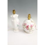 Two Aynsley floral decorated table lamps, tallest 27 cm to socket