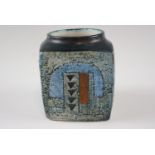 A Troika Pottery cube vase, by Linda Taylor, signed to the base, 9 cm