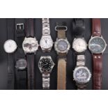 A group of wristwatches, including a cased Pierre Bonnet stainless steel chronogram, a Paketa, a