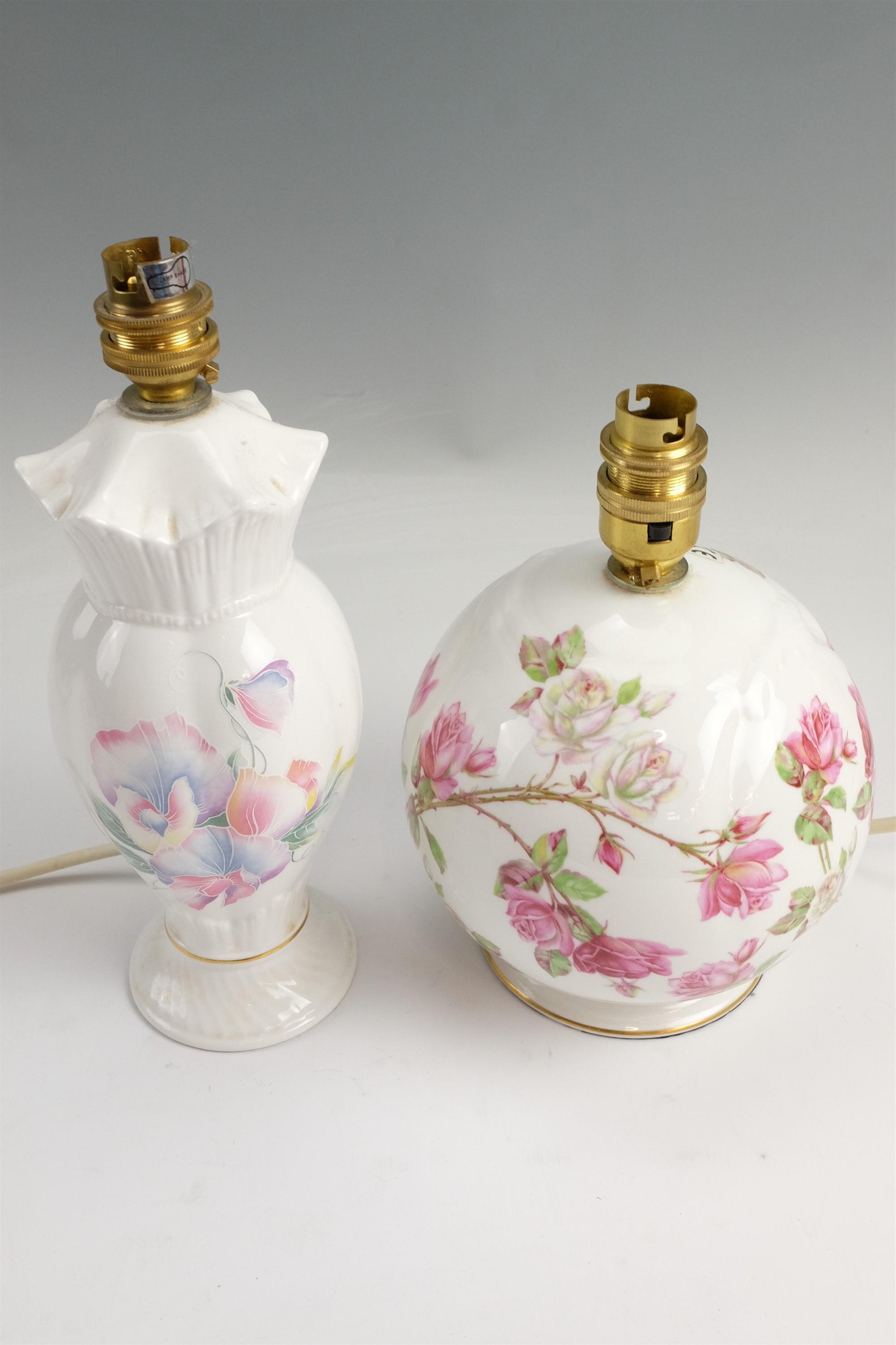 Two Aynsley floral decorated table lamps, tallest 27 cm to socket - Image 2 of 6