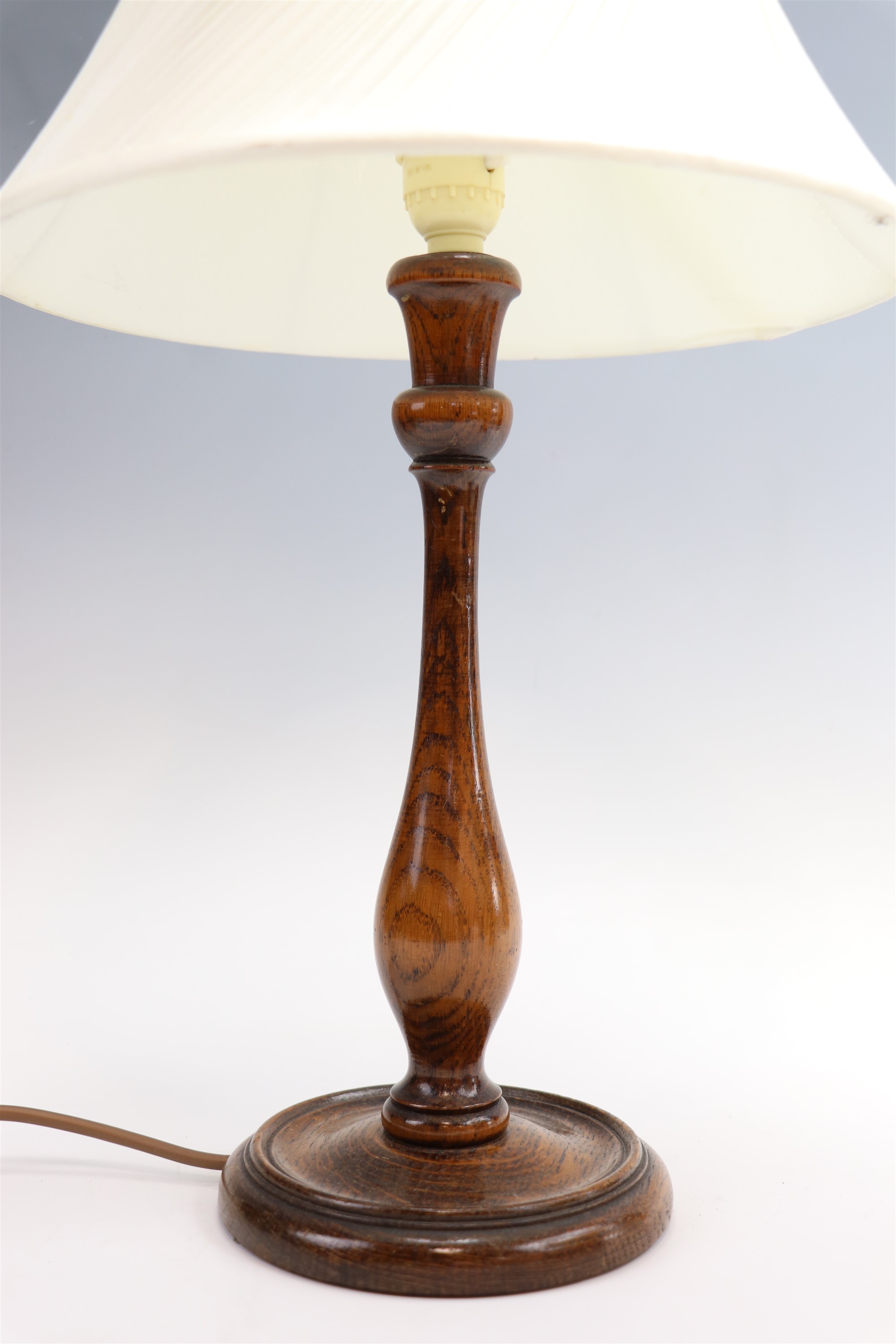 Two turned wood table lamps, one having a barley twist stem, tallest 38.5 cm to socket - Image 3 of 3