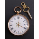 A late 19th Century lady's 14 K yellow metal fob watch, having a Swiss key-wound movement and