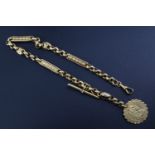 A Victorian gilt metal fancy link watch chain with a Georgian fob celebrating the jubilee of the