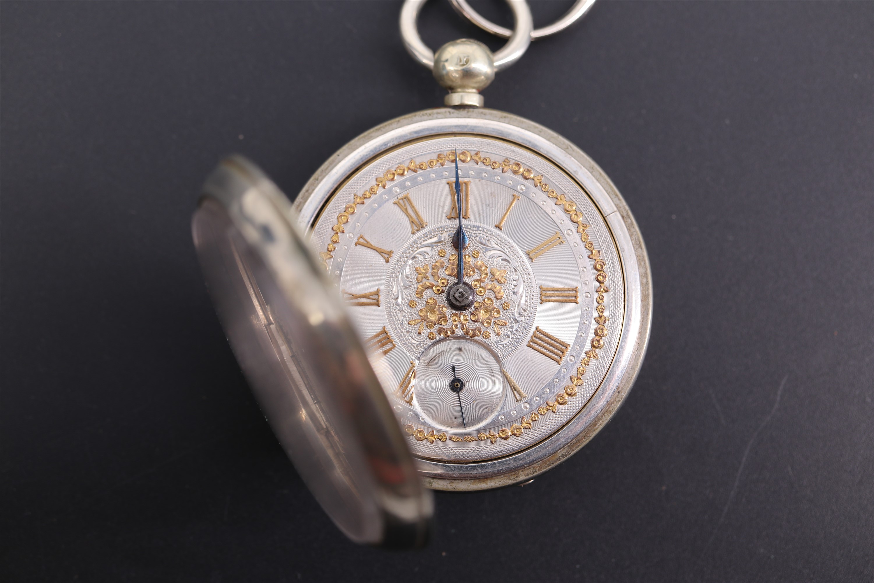 A Victorian nickel cased pocket watch, having a key wound lever movement, blued steel spade hands, - Image 3 of 5