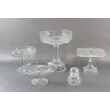 An early 20th Century cut and pressed glass table centre piece, 29 cm high together with three