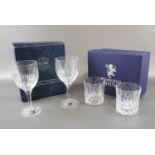 Two Edinburgh Crystal whiskey tumblers, 7.5 cm, boxed together with Stuart Crystal wine glasses,