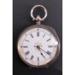 A late 19th / early 20th Century Swiss silver fob pocket watch, having a key wind and set